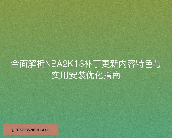 全面解析NBA2K13补丁更新内容特色与实用安装优化指南